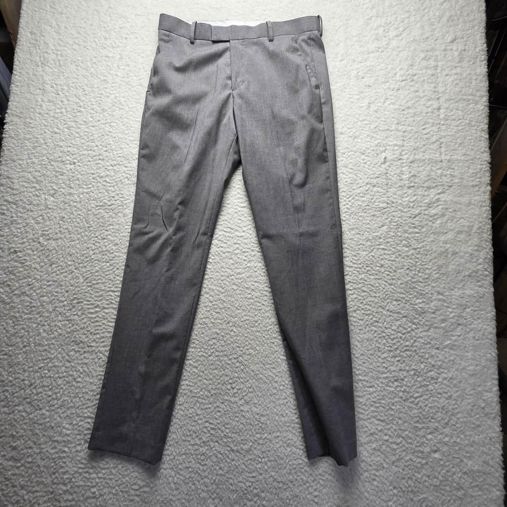 H&M Pants Mens 33x32 Gray Slim Fit Flat Front Dress Slacks Polyester Viscose